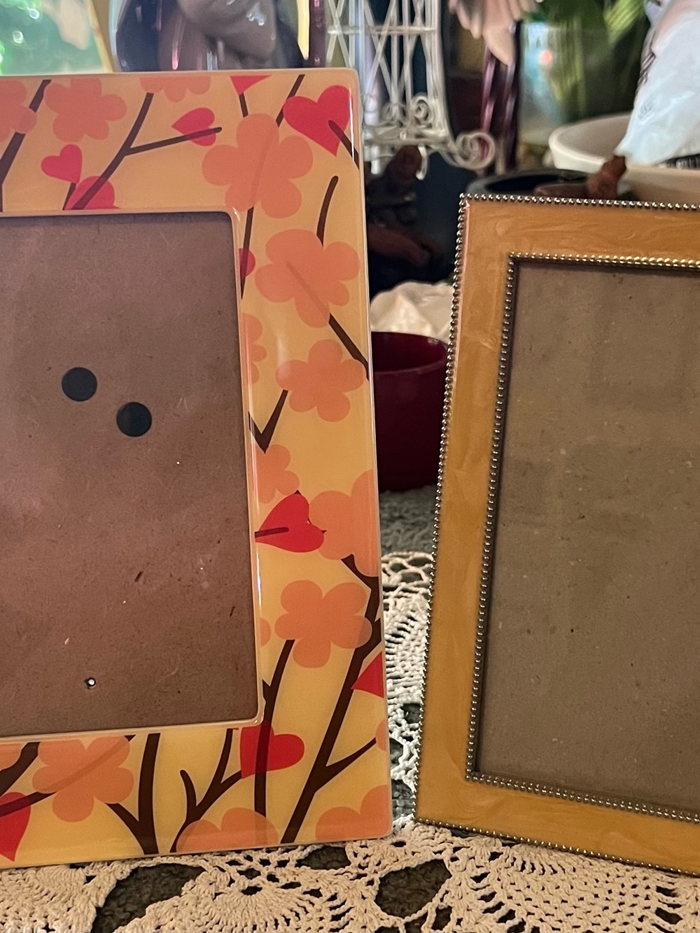 Vintage lot 2 Home Accents Orange and Yellow Ceramic Photo Frames EUC